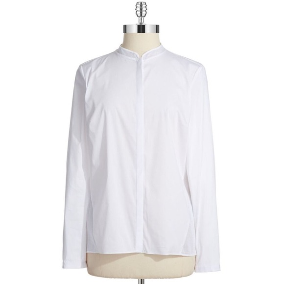 T Tahari COLTON Blouse Long-Sleeve High-Low Shirt Career Top Tunic White L Nwt - Picture 1 of 2